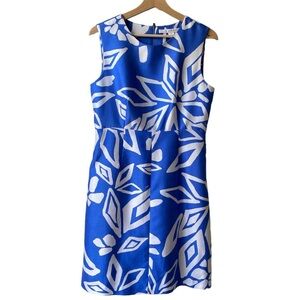 Diane Von Furstenberg Sz 8 Blue White Floral Sleeveless Silk Cotton Sheath Dress